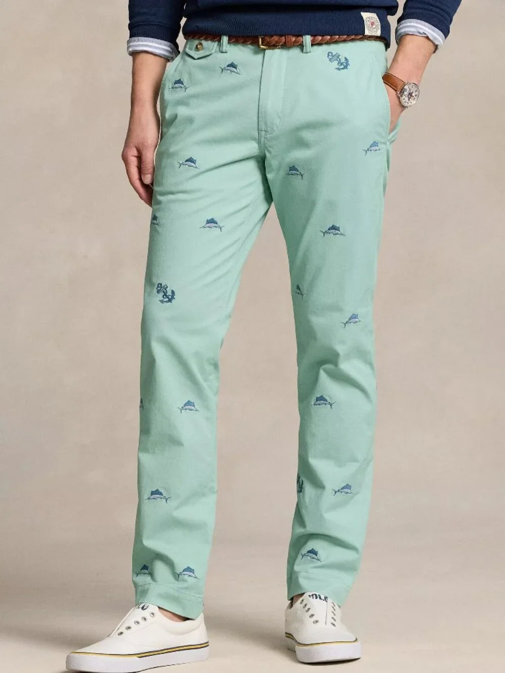 POLO Ralph Lauren Stretch Straight Fit Chino Pants Size 30 X 32 Marlin Fish NEW